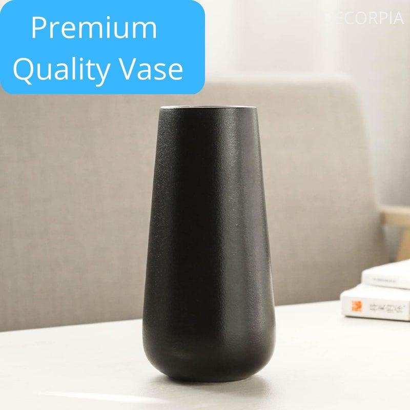 DECORPIA Premium Quality Large Black Ceramic Vase - 9 inch | Flower Vase for Home Decor, Farmhouse, Modern, Bohemian & Aesthetic Room Decor - Image 5