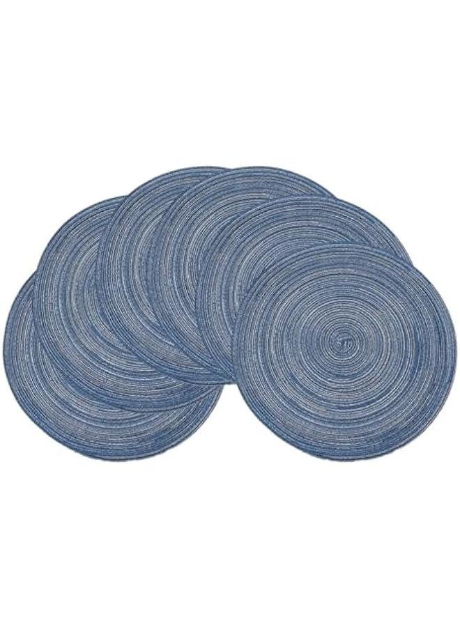 HOOKOR Round Placemats Set of 6 for Dining Tables 15 inch Cotton Braided Placemats Washable Reversible for Kitchen Holiday Party, Blue  - Image 1