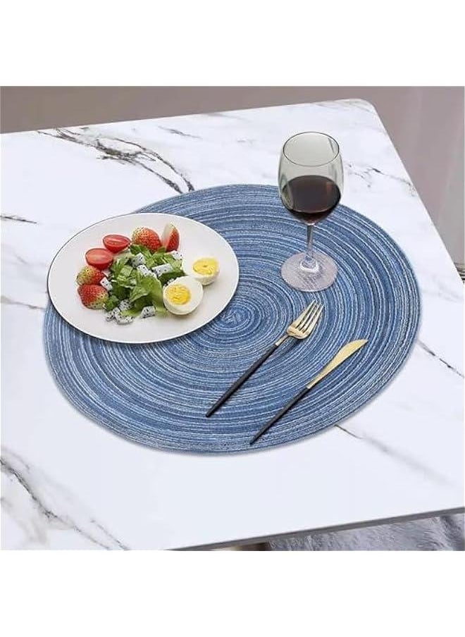 HOOKOR Round Placemats Set of 6 for Dining Tables 15 inch Cotton Braided Placemats Washable Reversible for Kitchen Holiday Party, Blue  - Image 2