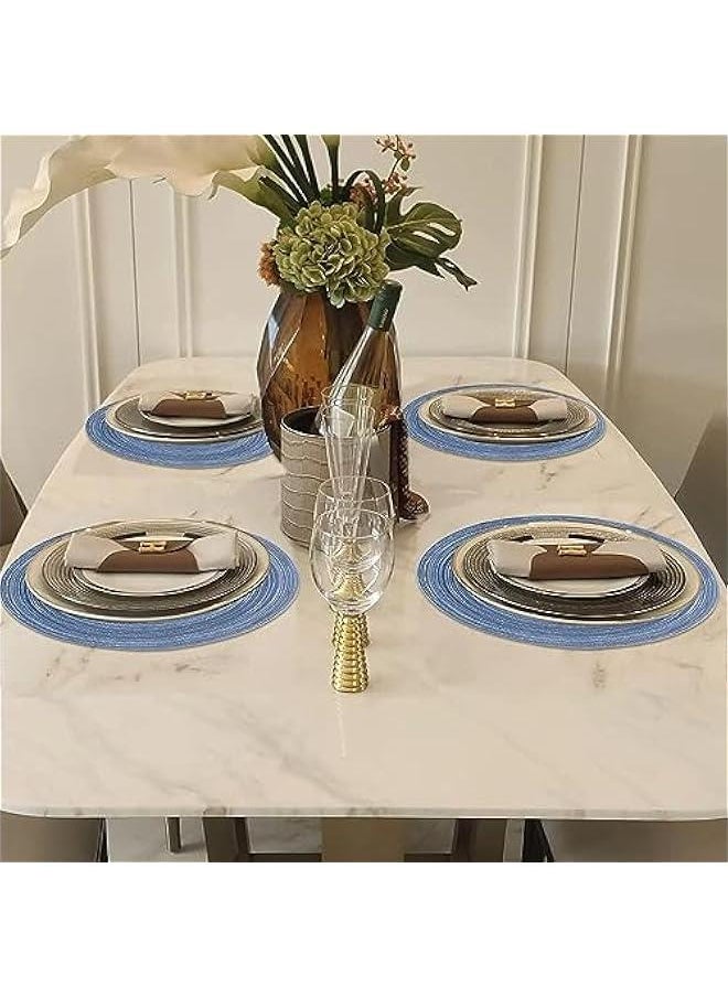 HOOKOR Round Placemats Set of 6 for Dining Tables 15 inch Cotton Braided Placemats Washable Reversible for Kitchen Holiday Party, Blue  - Image 4