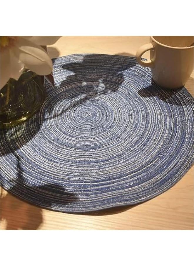 HOOKOR Round Placemats Set of 6 for Dining Tables 15 inch Cotton Braided Placemats Washable Reversible for Kitchen Holiday Party, Blue  - Image 5
