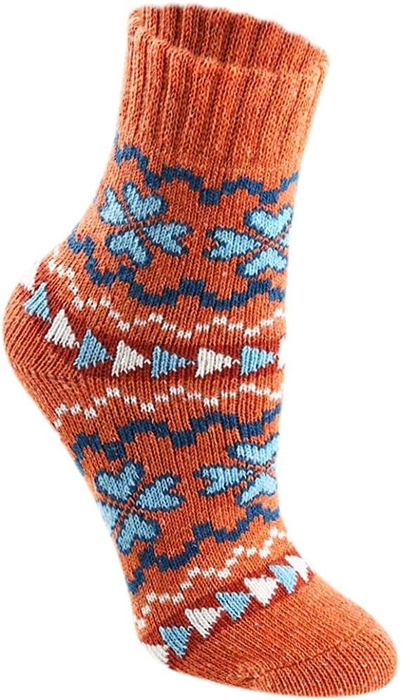 Alexvyan 3 Pair Solid Plain Soft & Woolen Cozy Knitted Winter Thick Warm Stretchy Calf Length Elastic Socks (Without Thumb) for Women Girls (Flower Design) - Image 2