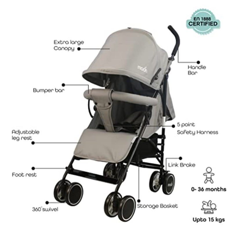 Lightweight travel stroller for babies, toddlers, and kids 018 kg,aluminum frame, cool grey, umbrella fold, multi-position reclining seat, large storage basket - Image 2