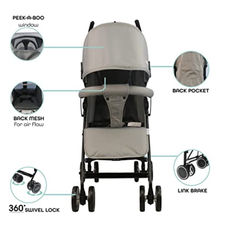 Lightweight travel stroller for babies, toddlers, and kids 018 kg,aluminum frame, cool grey, umbrella fold, multi-position reclining seat, large storage basket - Image 3