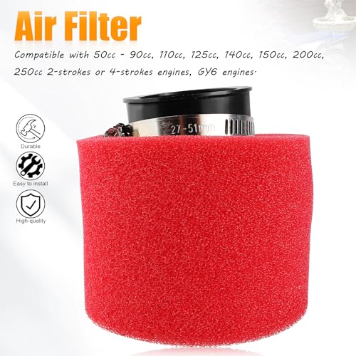 QAZAKY فلتر أداء مزدوج من فوم بزاوية حمراء QAZAKY 45 مم 1.77 بوصة ل 50cc-90cc 110cc 125cc 150cc 200cc 250cc GY6 ATV سكوتر كواد كارت موبايل دراجة سباق - Image 4
