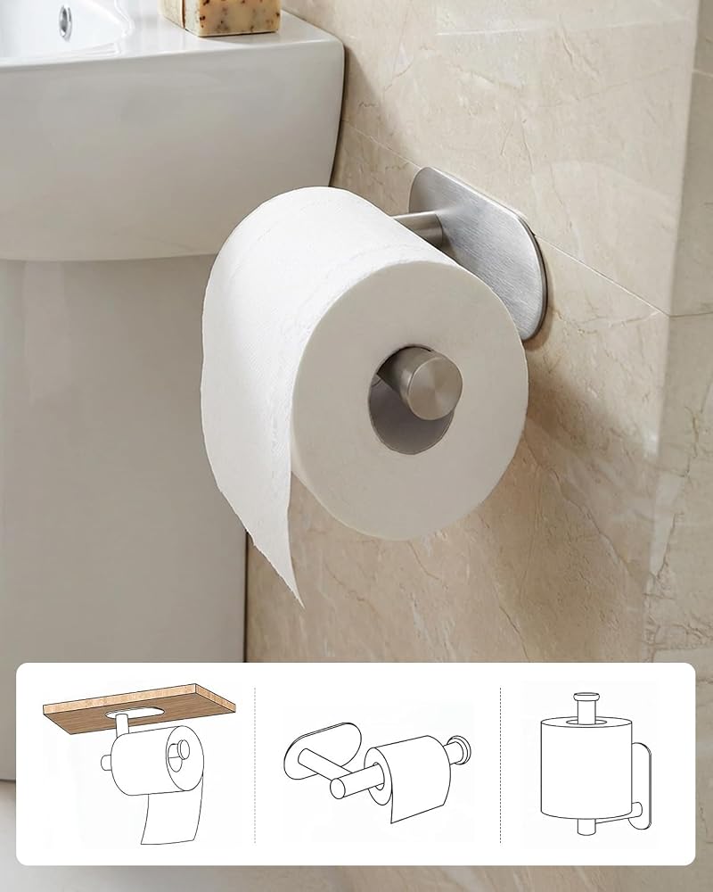 Proxima Direct 2 Pack Adhesive Toilet Paper Holder Tissue Holder Rustproof 304 Stainless Steel Kitchen Roll Holder Peel and Stick for Bathroom Washroom Home - Image 4