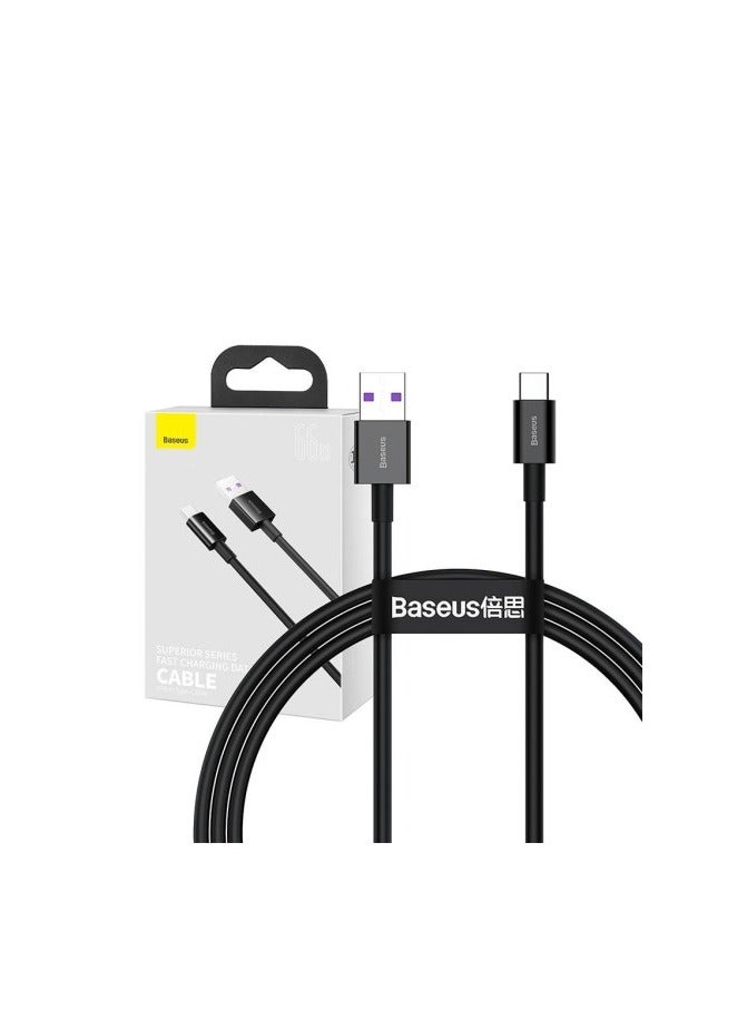 بيسوس كابل بيانات Baseus Superior للشحن السريع من USB إلى Type-C بقوة 66 وات بطول 1 متر باللون الأسود - Image 1