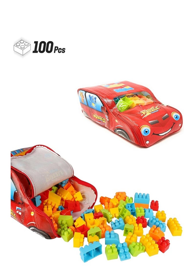 100 Piece Building Block Set with Car-Shaped Storage Bag  - Image 1