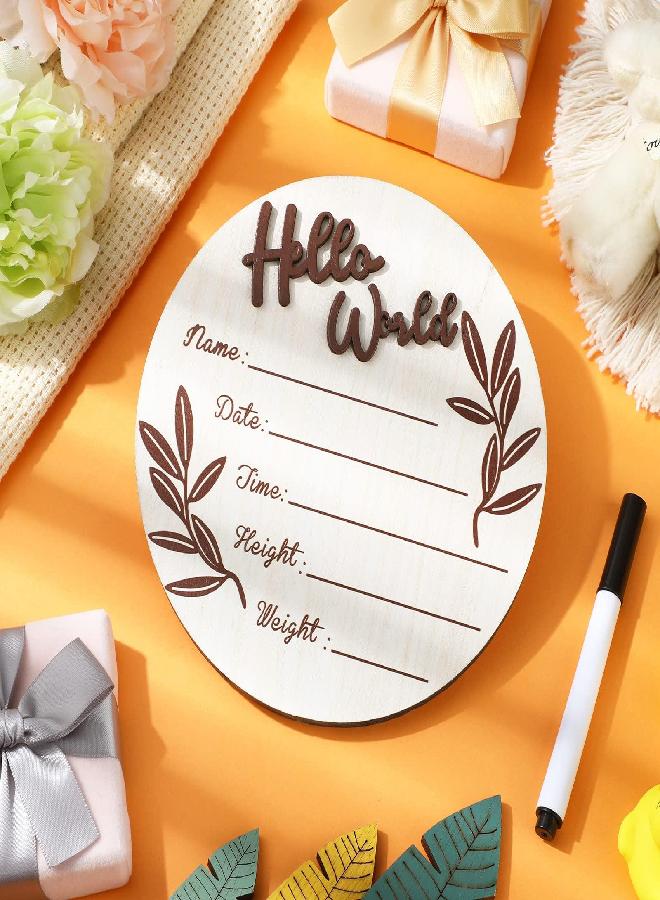 Queekay Newborn Announcement Sign Wooden Baby Announcement Sign Cherry Newborn Baby Birth Sign Baby Name Information Sign with Marker Pen for Baby Shower, Nursery Wall Decor(Round)  - Image 1