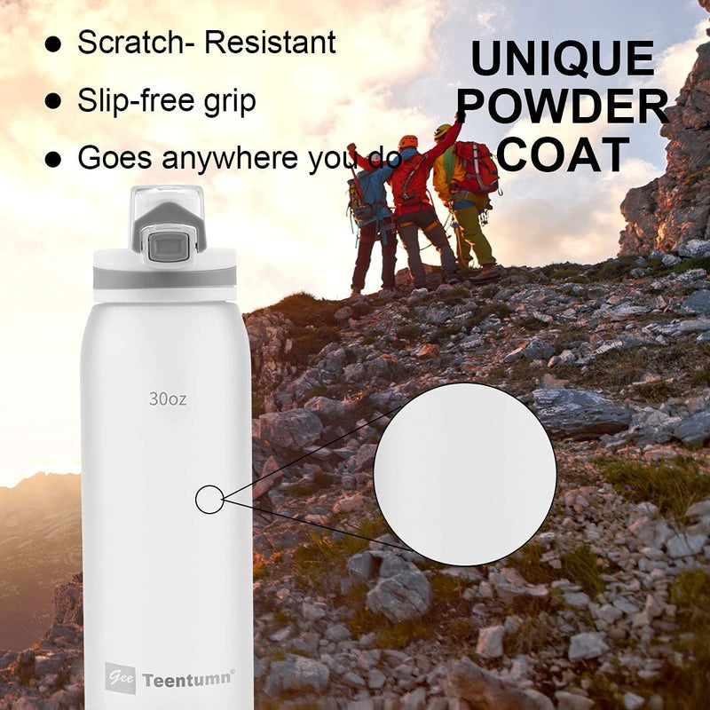 Teentumn Water Bottle BPA Free Tritan with Time Markers  30oz Large Durable Gym Plastic Bottle for Fitness  Outdoor Enthusiasts  Leakproof White (Pack of 1) - Image 5