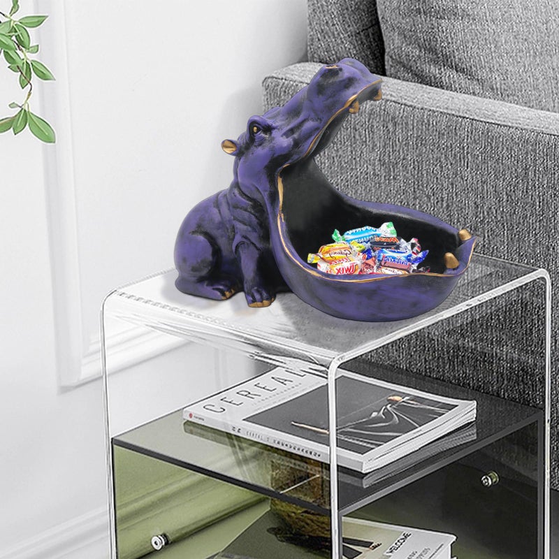 أبوكسو ABOXOO HIPPO تمثال المنزل راتنج Hippopotamus التمثال المرح حلوى طبق المفتاح وعاء كبير الفم النحت الجدول الفن الديكور SNDRIS - Image 4