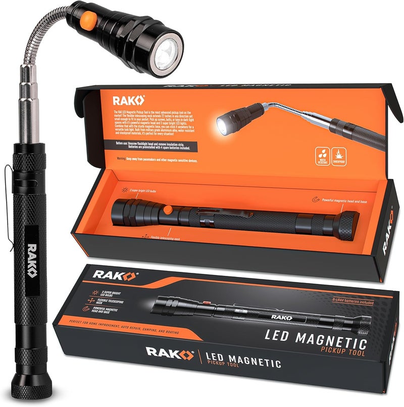 RAK Magnetic Pickup Tool Gifts for Men - Telescoping Magnet with LED Flashlight and 22 Inches Extendable Neck, Cool Gadgets Stocking Stuffer Holiday Christmas Gifts for Dad, Husband, Grandpa, Handyman - Image 1
