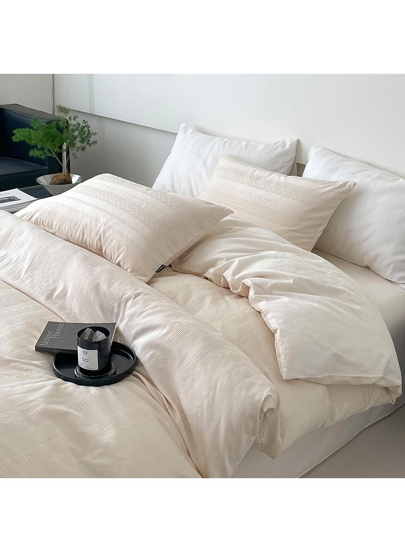 general Cotton Satin Duvet Cover Set Solid Color Striped Jacquard 4pcs Cotton 60S Soft Comforter Cover Bed Sheet Pillowcases Bedding Set - Image 1