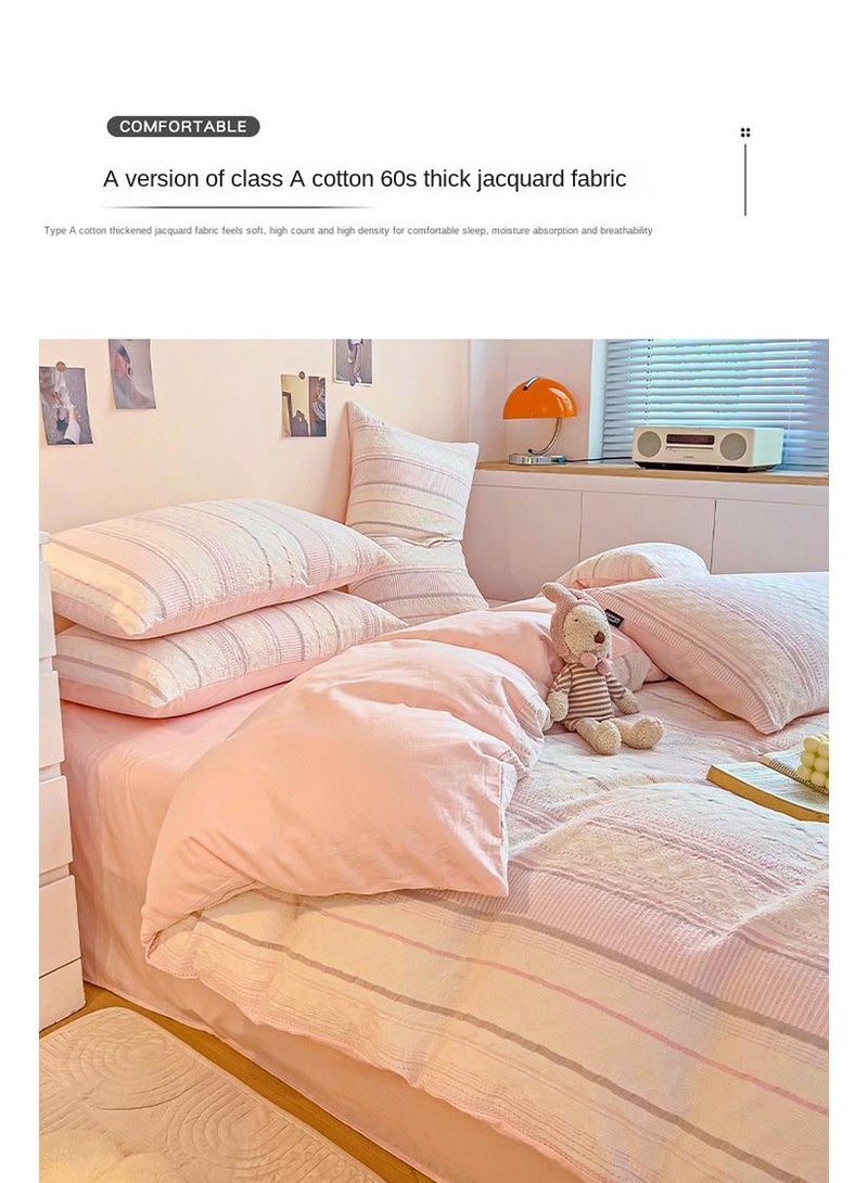general Cotton Satin Duvet Cover Set Solid Color Striped Jacquard 4pcs Cotton 60S Soft Comforter Cover Bed Sheet Pillowcases Bedding Set - Image 5