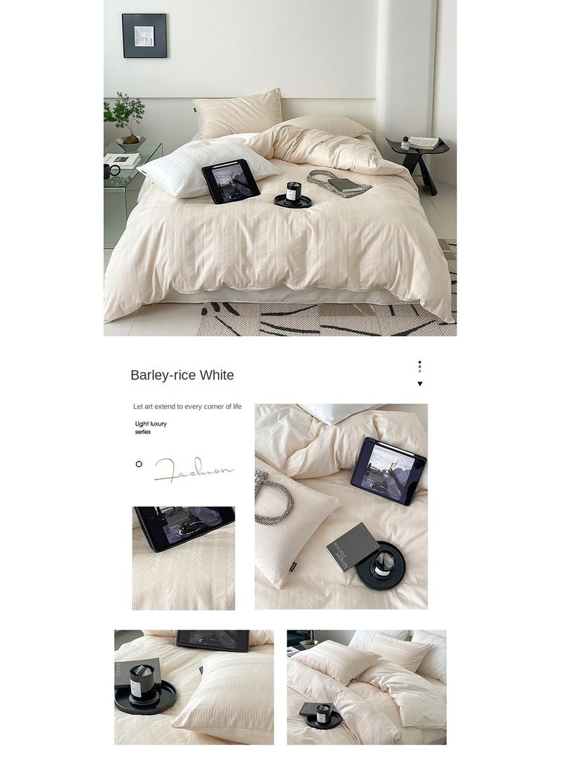 general Cotton Satin Duvet Cover Set Solid Color Striped Jacquard 4pcs Cotton 60S Soft Comforter Cover Bed Sheet Pillowcases Bedding Set - Image 2