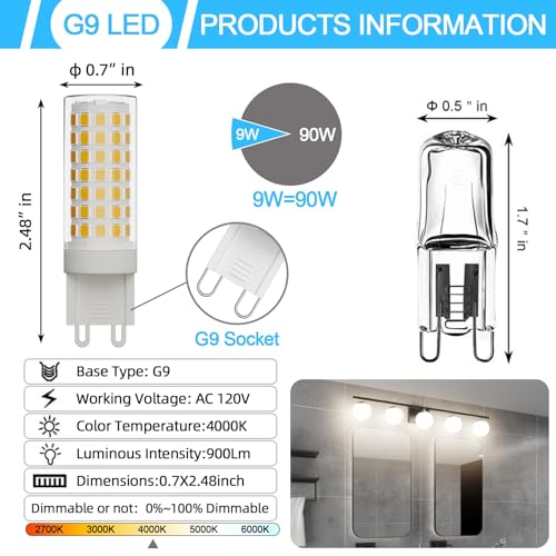Ralbay 6-Pack Dimmable G9 LED Bulbs 9W 4000K Neutral White, 900LM Ultra Bright Creates Cozy Warm Glow, Wide Dimmer Compatible for Bedroom Living Room Lamp - Image 2