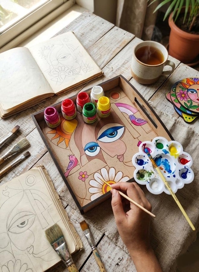 GreyArt DIY MDF Tray Painting Kit with Acrylic Colours | Abstract Premarked Wooden Serving Tray | Paint Your Own Tray Craft Kit for Kids & Adults | Art & Craft Activity Set - Image 4