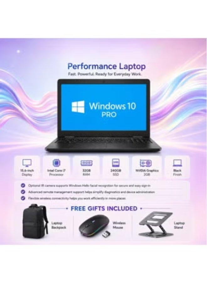 Laptop 15.6 Inch Display Core i7 Processor 32GB RAM 240GB SSD Dedicated 2GB Graphics with Backpack Wireless Mouse and Laptop Stand - Image 2