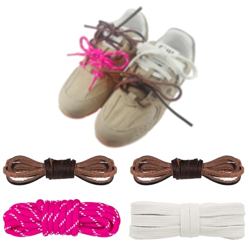 NDTEZUGT Mixed Color Round Shoe Laces for Miu Miu Sneaker, Flat Leather Shoelaces Replacement Laces kit (Multicolor-Hot Pink) - Image 1