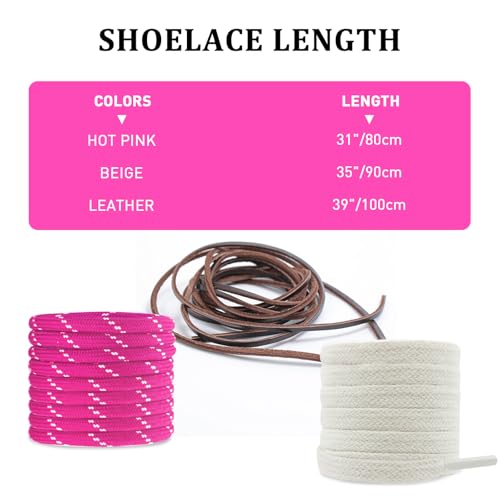NDTEZUGT Mixed Color Round Shoe Laces for Miu Miu Sneaker, Flat Leather Shoelaces Replacement Laces kit (Multicolor-Hot Pink) - Image 4