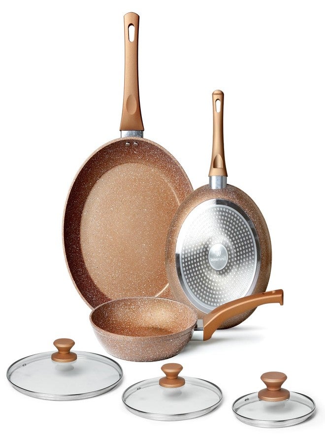Innerwell Healthy Nonstick Granite Cookware Set - 3 Pcs, Induction Skillets With Lids, PFOA Free, No Toxic Egg Omelette Frying Pan - Image 1