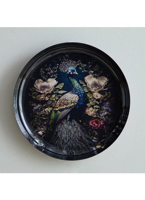 Nathal Enamelled Peacock Wall Hanging Tray 29.5 x 29.5 x 3 cm