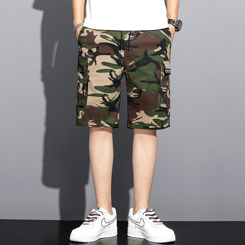 Summer Camouflage 5-point Tooling Shorts Mens Fashionable Loose Five-point Pants Multi-pocket Large Size Pants Beach Pants Green Flower Pants Single