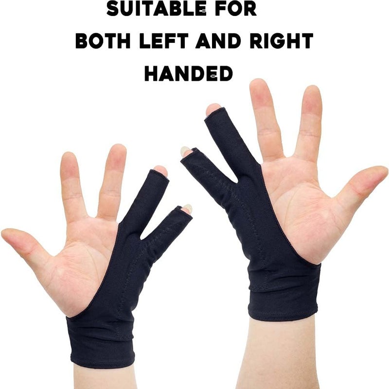 AKX Artist Glove -Palm Rejection Drawing Glove for Graphic Tablet, 2 Fingerless, Left and Right Hand, Black,2 Pack,AK-020 - Image 5