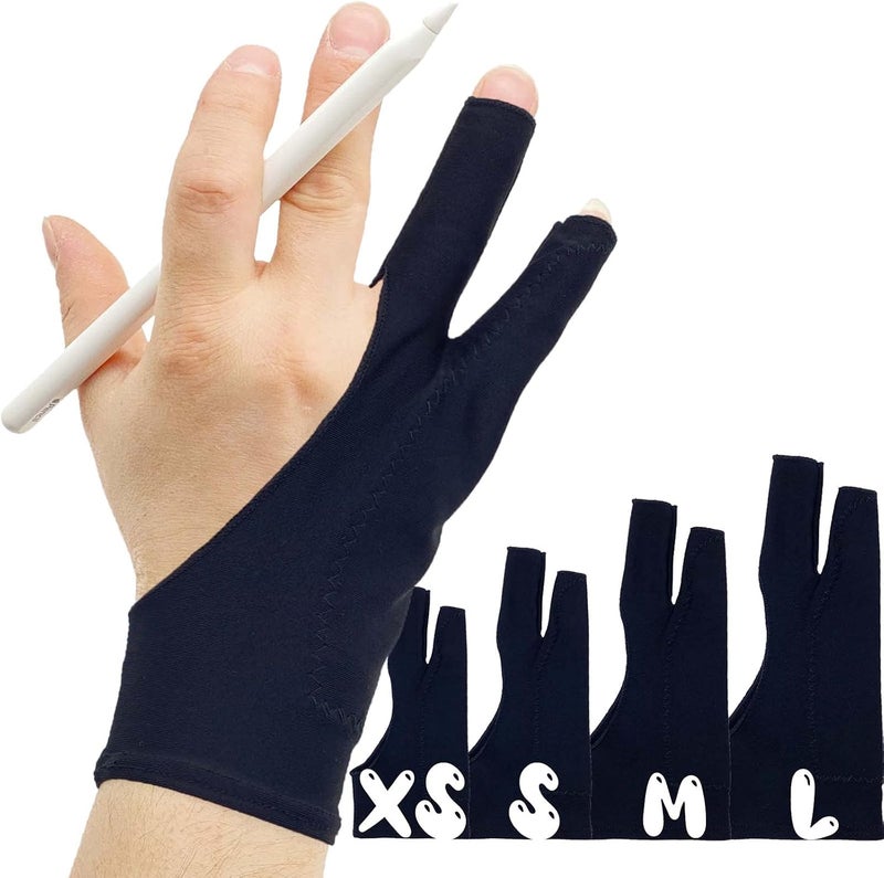 AKX Artist Glove -Palm Rejection Drawing Glove for Graphic Tablet, 2 Fingerless, Left and Right Hand, Black,2 Pack,AK-020 - Image 1