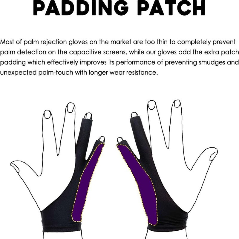 AKX Artist Glove -Palm Rejection Drawing Glove for Graphic Tablet, 2 Fingerless, Left and Right Hand, Black,2 Pack,AK-020 - Image 3