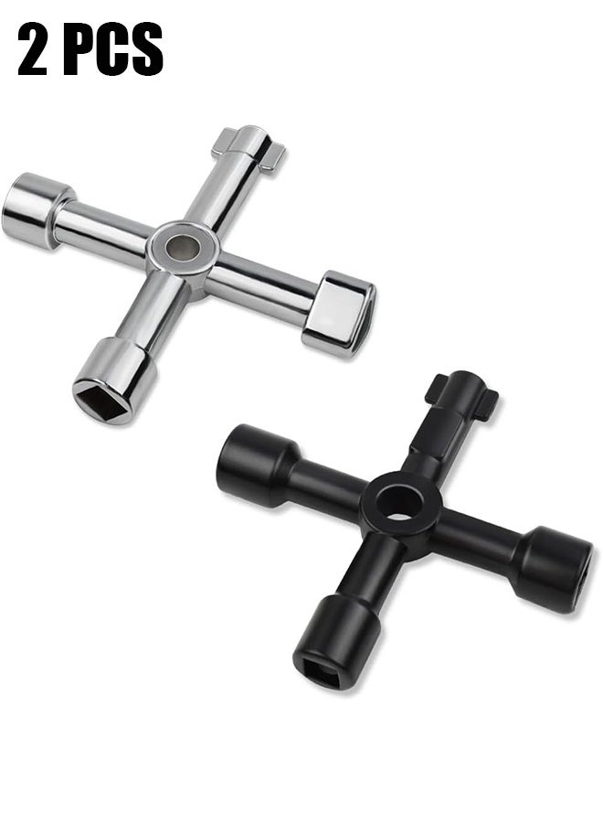 HY 2 Pack Sillcock Key Set, 4 Way Water Key Tool, Multi-Functional Silcock Water Keys for Valves, Faucets, and Spigots  - Image 1