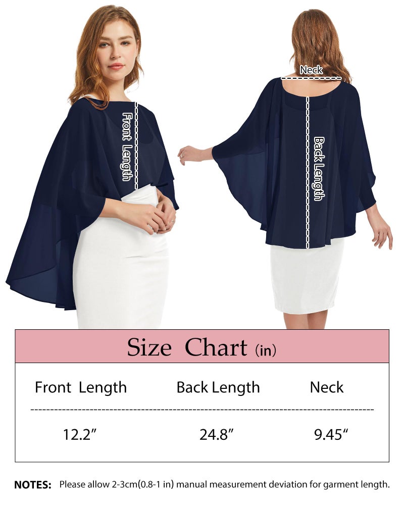 CHICGAL Womens Capelets Shawls and Wraps for Evening Dress Chiffon Capes Wedding Cover Up, Navy Blue - Image 4