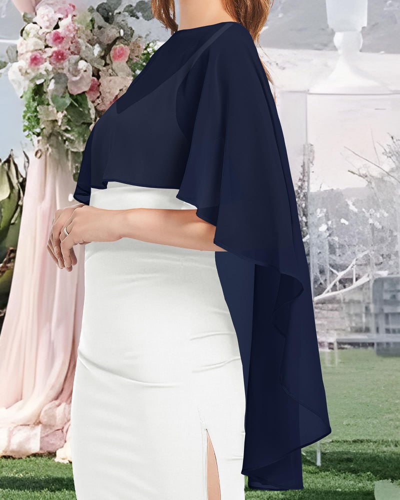 CHICGAL Womens Capelets Shawls and Wraps for Evening Dress Chiffon Capes Wedding Cover Up, Navy Blue - Image 5