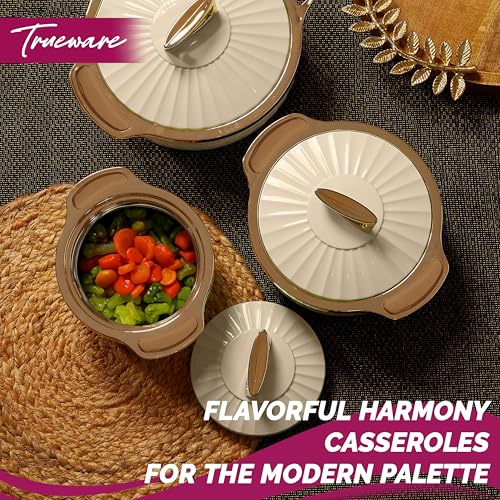 Trueware Krystal Inner Steel Casserole Set of 3, 750 ml,1000 ml & 1500 ml | PU Insulated | BPA Free | Odour Proof |Ideal for Chapatti | Roti | Curd Maker | Thermoware | Hot Pot (Setof 3-3250ML, White) - Image 5