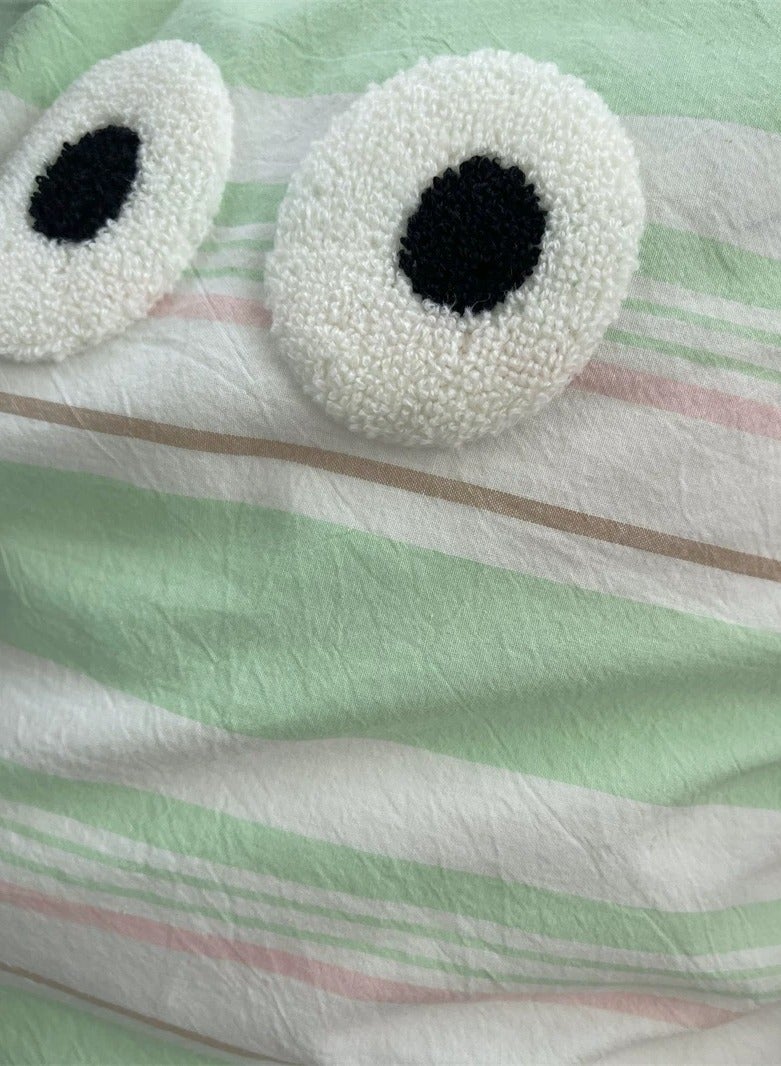 4-Piece Satisfying Cartoon Big-Eye Bedding Set All Cotton Washed Striped Sheet Set - Image 4