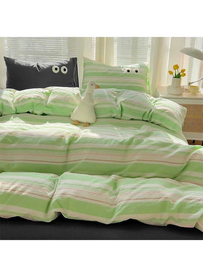 4-Piece Satisfying Cartoon Big-Eye Bedding Set All Cotton Washed Striped Sheet Set - Image 1