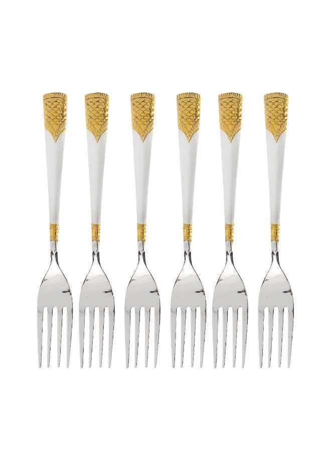 Royalford 6pcs Table Fork RF11950 19.5cm, Stylish and Light-Weight, 100% Food-Grade, Stainless Steel Assorted Design Sets silver - Image 1