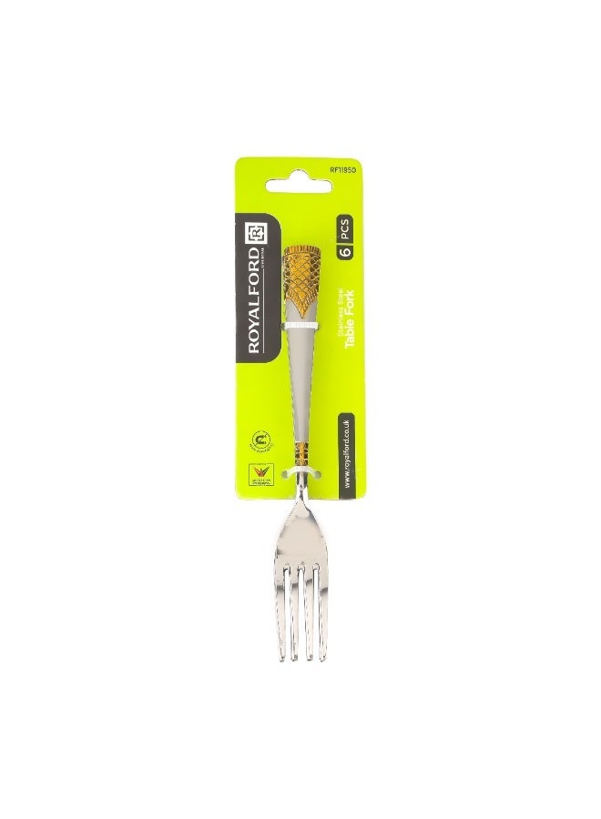 Royalford 6pcs Table Fork RF11950 19.5cm, Stylish and Light-Weight, 100% Food-Grade, Stainless Steel Assorted Design Sets silver - Image 4