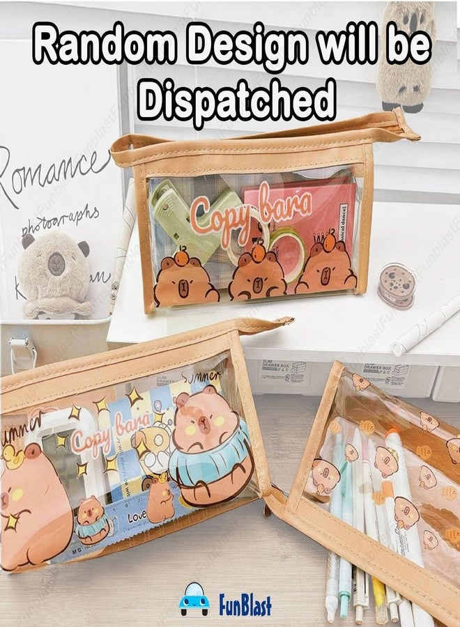 FunBlast Cute Kawaii PVC Pencil Bag, Transparent Pencil Pouch with Zipper Closure Portable Makeup Pouch, Cute Stationery Bag for Students Girls Adults Office - Random Design (Pouch A) - Image 3