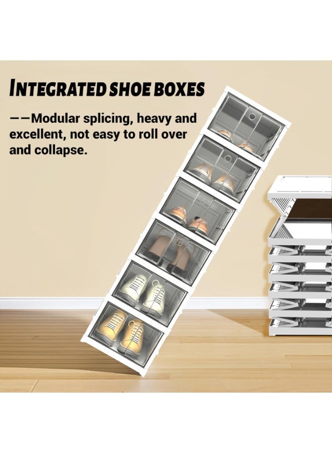A practical 6-tier foldable shoe organizer with clear stackable compartments, designed to keep shoes neatly stored and easily accessible without the need for installation. - Image 3