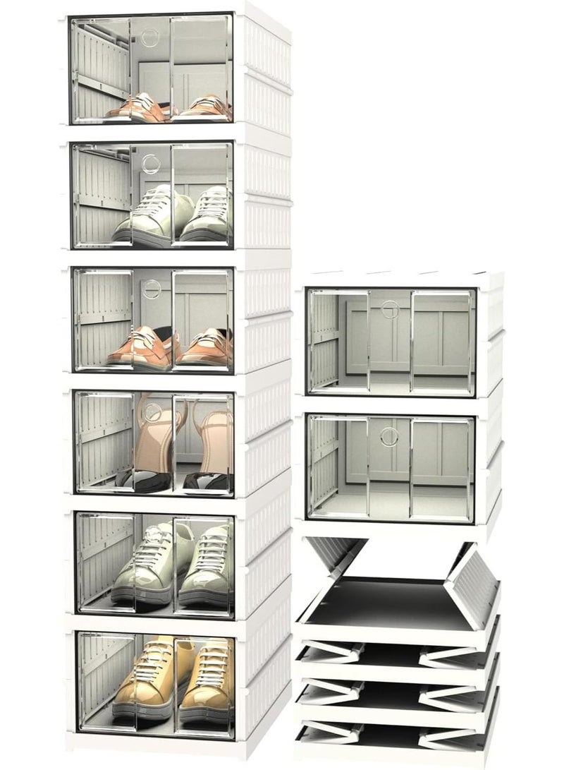 A practical 6-tier foldable shoe organizer with clear stackable compartments, designed to keep shoes neatly stored and easily accessible without the need for installation. - Image 1