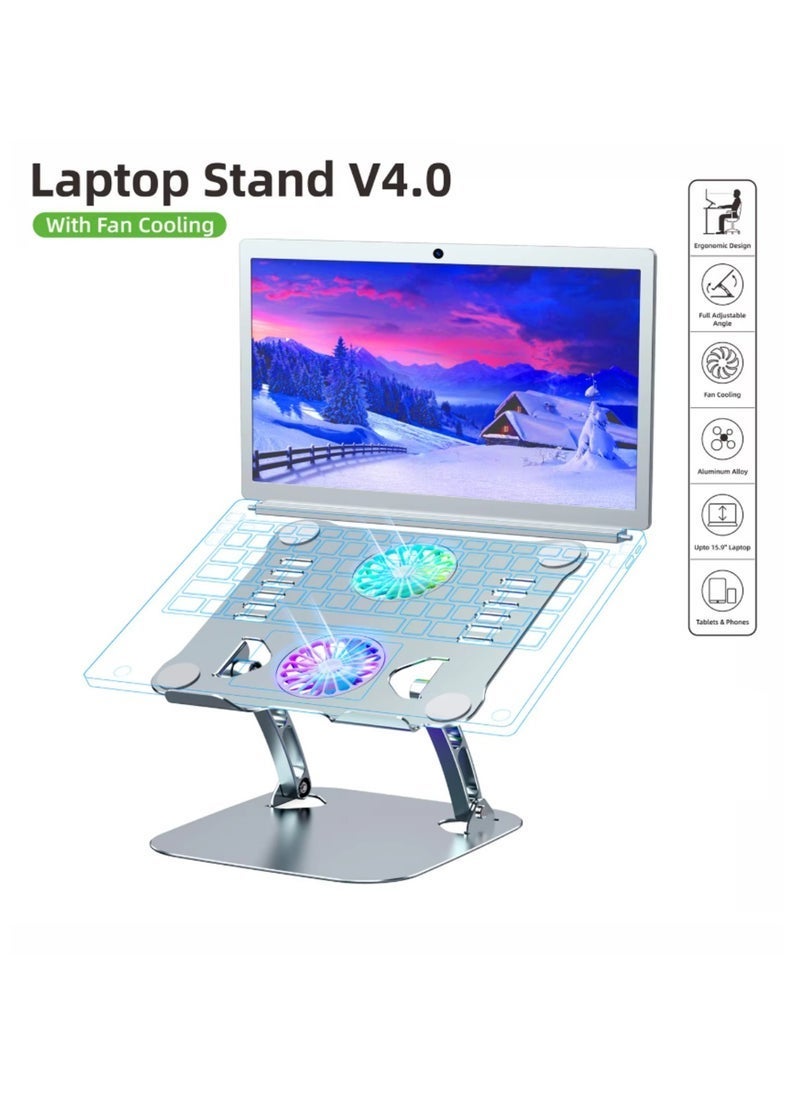 ELTRAZONE Laptop Stand V4.0 For Desk With Cooling Fans, Notebook Stand, Double Axis 180 Adjustable Angle Aluminum Laptop Stand Computer Stand, Riser Holder Notebook Stand Compatible With 11 To 17.3 Inches Laptops Silver - Image 2