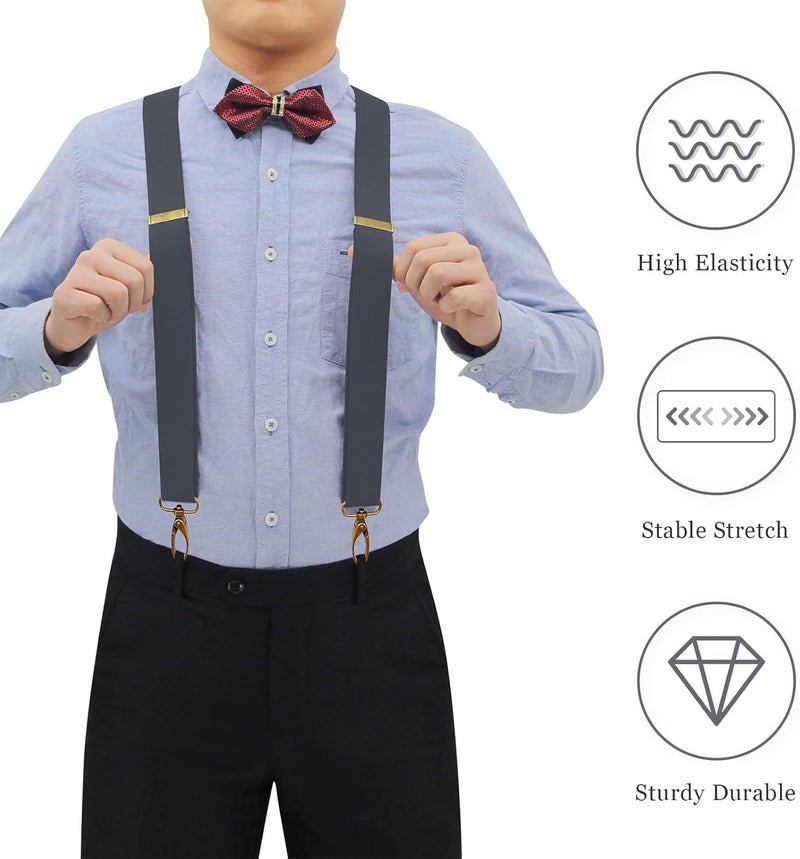 AYOSUSH Vintage Suspenders for Men Heavy Duty 4 Snap Hooks for Belt Loops Adjustable X Back - Image 3