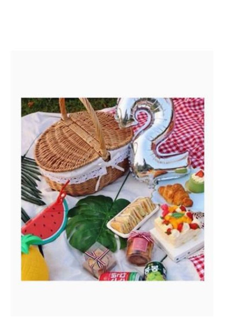 Hand Woven Fruits Rattan Basket with Holder Brown/White 38x28x38cm - Image 3