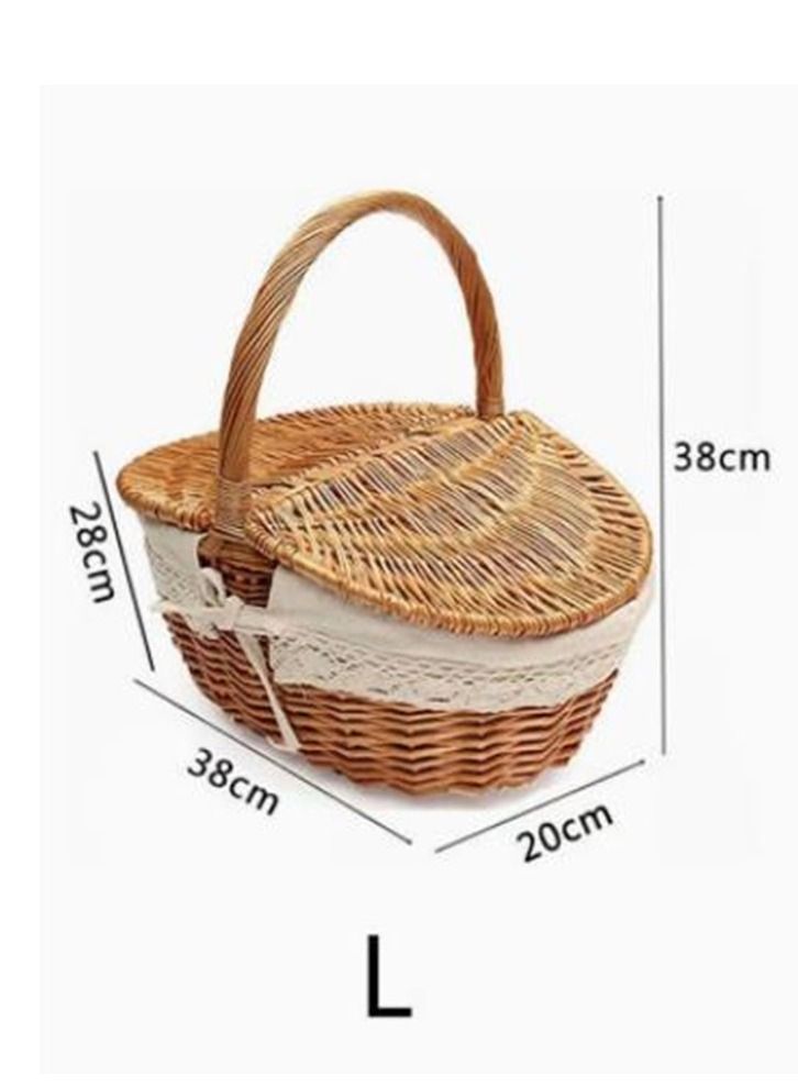 Hand Woven Fruits Rattan Basket with Holder Brown/White 38x28x38cm - Image 4