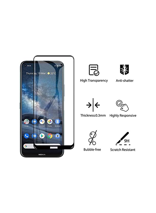 Zaboon Comatible With Nokia 8.3 5G Tempered Glass Screen Protector, 9H Hardness Hd Clear Screen Protector Film For Nokia 8.3 5G Smartphone - Black - Image 2