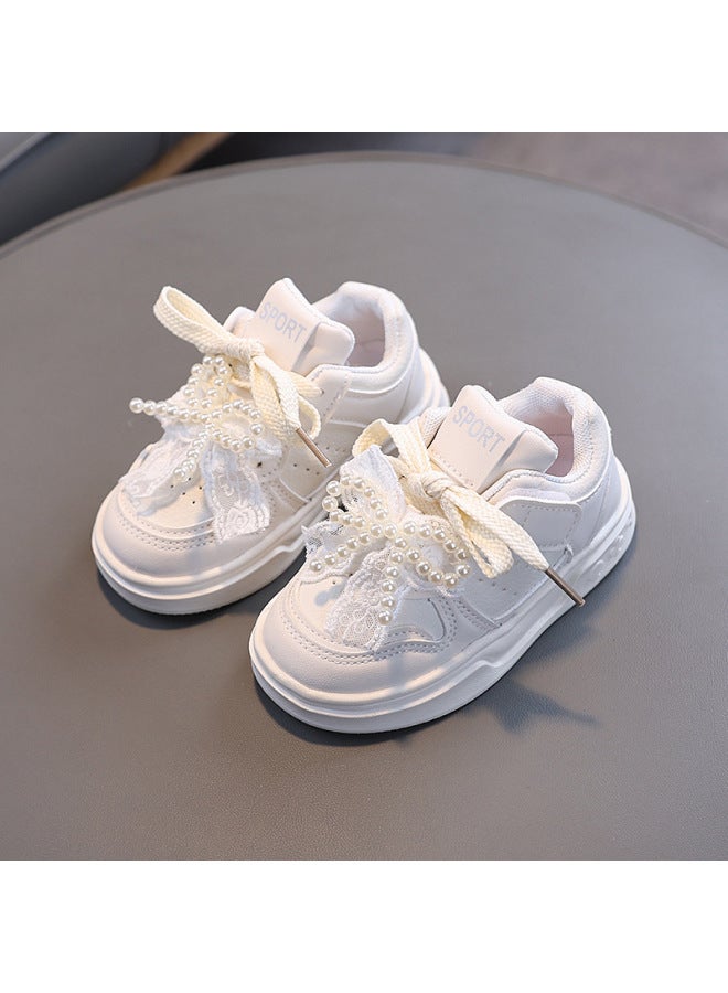 Spring New Arrival Children's Canvas Shoes, Girls' Bow Pearl Lightweight Anti-slip Sneakers, Korean Style Fashion Versatile Shoes
