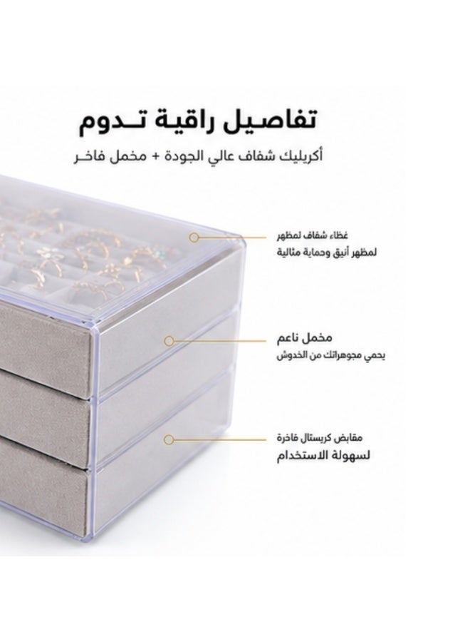 3 Layer Acrylic Jewelry Organizer Box with Velvet Drawers, Clear Storage Case for Rings, Earrings & Necklaces - Image 3