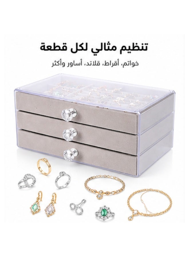 3 Layer Acrylic Jewelry Organizer Box with Velvet Drawers, Clear Storage Case for Rings, Earrings & Necklaces - Image 2