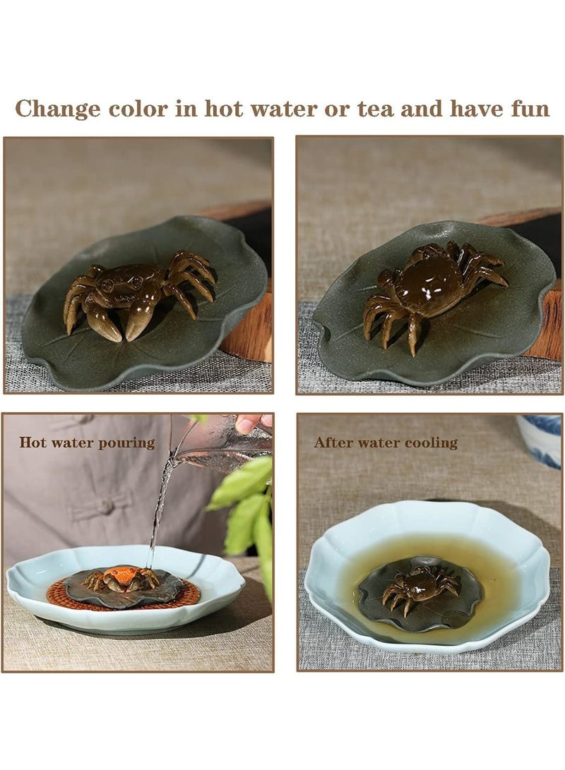 SYOSI Tea Pet for Crab, Color Changeable Kung Fu Tea Ornament, Handmade Ceramic Tea Pets, Feng Shui Good Luck Charm, Decorative Accessory for Tea Lovers, Great Gift - Image 2